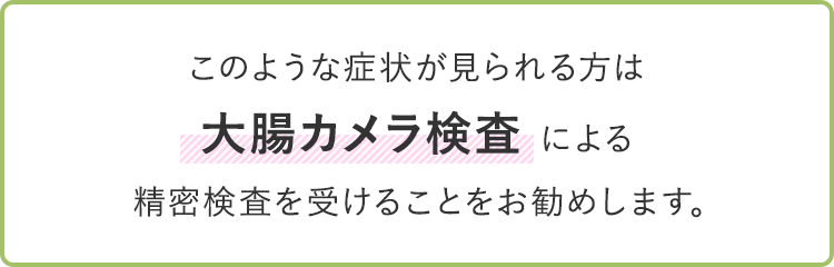 このような症状が見られる方は大腸カメラ検査による精密検査を受けることをお勧めします