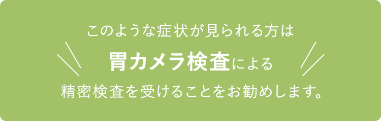 このような症状が見られる方は胃カメラ検査による精密検査を受けることをお勧めします。